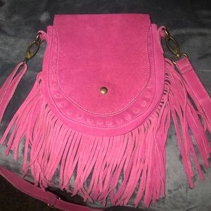 Pink Leather Boho Fringe Purse